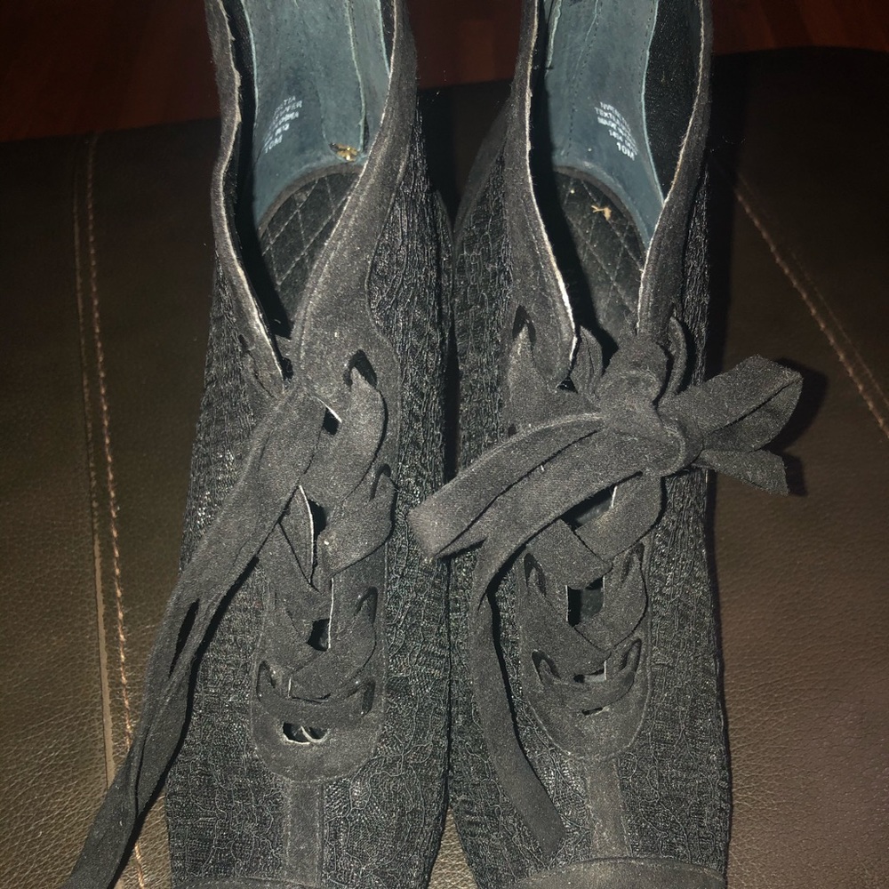 Black Lace Up Peep Toe Bootie w/Lace Overlay Upper